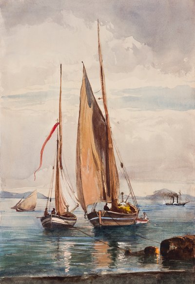 Fischerboote und Dampfschiff, mit Ergänzungen von Prinz Alfonso Maria di Borbone (1841-1934) von Giacinto Gigante